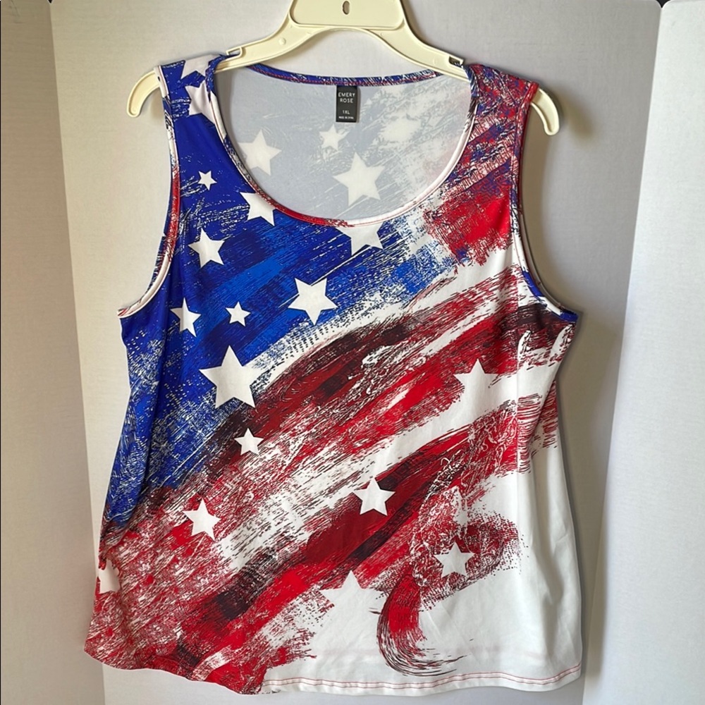 Emery Rose Women's 1 XL  Red and Blue Graphic Sleeveless Tank Top Patriotic